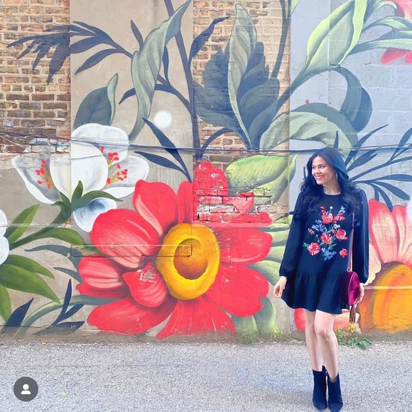 Express Black Floral Embroidered Dress - Picture 2 of 3